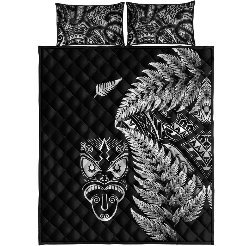 New Zealand Haka Rugby Maori Quilt Bed Set Silver Fern Vibes - Black - Vibe Hoodie Shop
