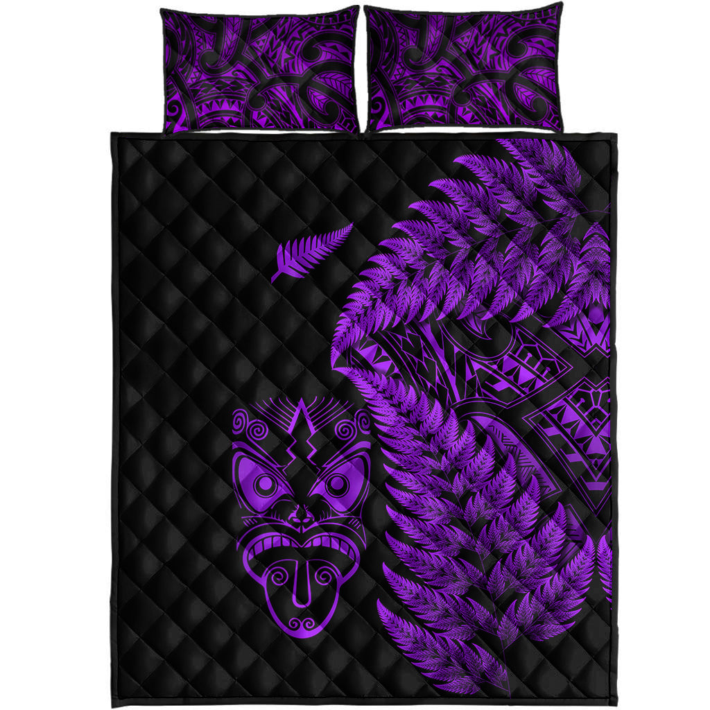 New Zealand Haka Rugby Maori Quilt Bed Set Silver Fern Vibes - Purple - Vibe Hoodie Shop