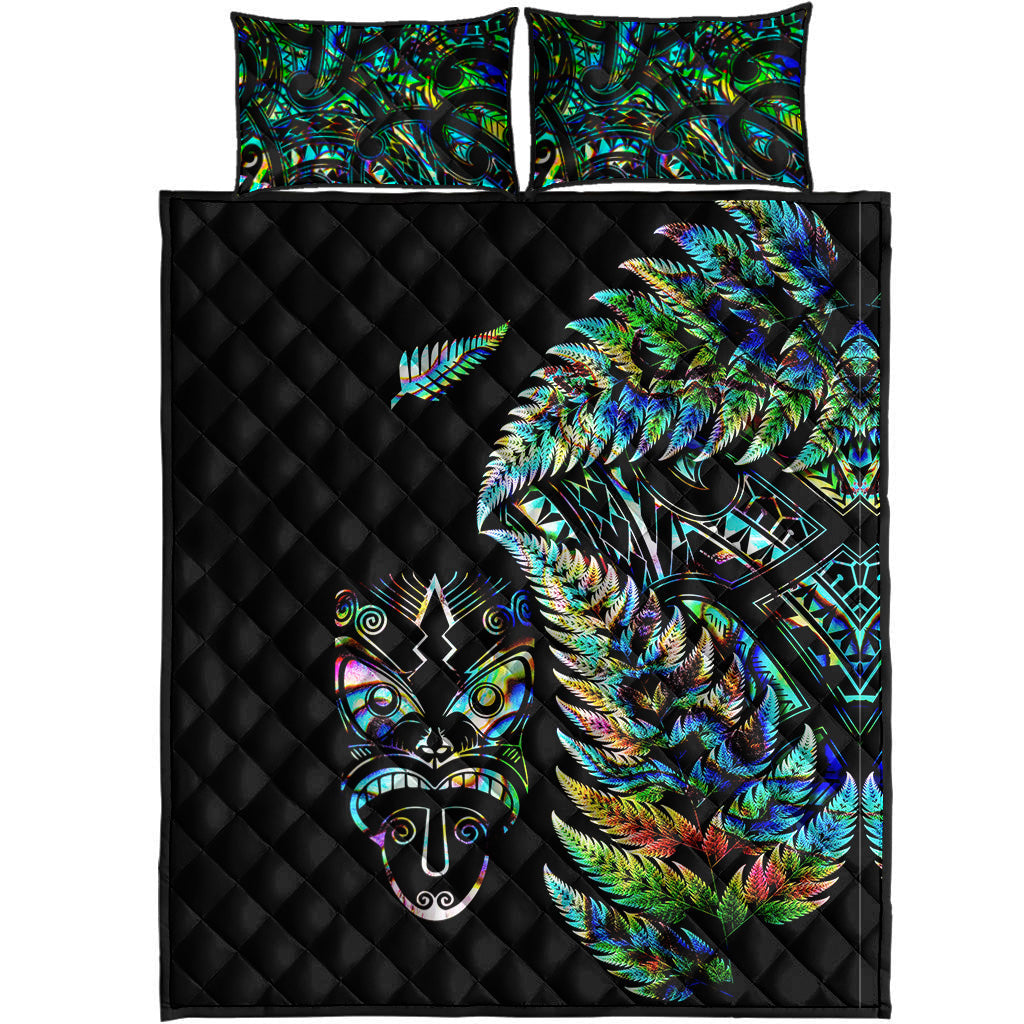 New Zealand Haka Rugby Maori Quilt Bed Set Silver Fern Vibes - Paua Shell - Vibe Hoodie Shop
