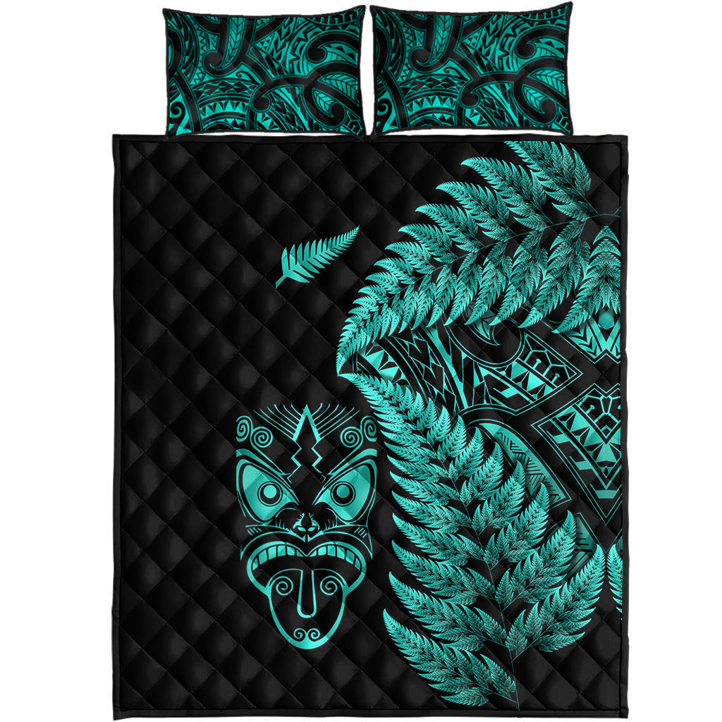 New Zealand Haka Rugby Maori Quilt Bed Set Silver Fern Vibes - Turquoise - Vibe Hoodie Shop
