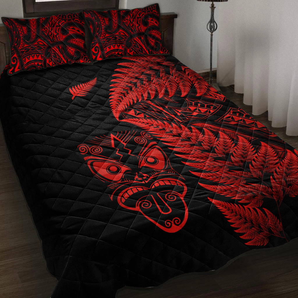 New Zealand Haka Rugby Maori Quilt Bed Set Silver Fern Vibes - Red - Vibe Hoodie Shop