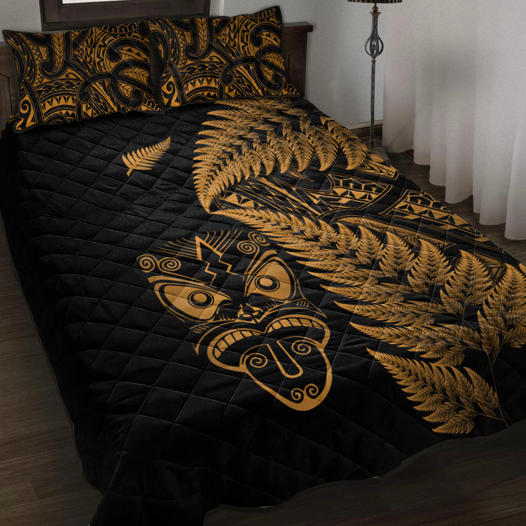 New Zealand Haka Rugby Maori Quilt Bed Set Silver Fern Vibes - Gold - Vibe Hoodie Shop
