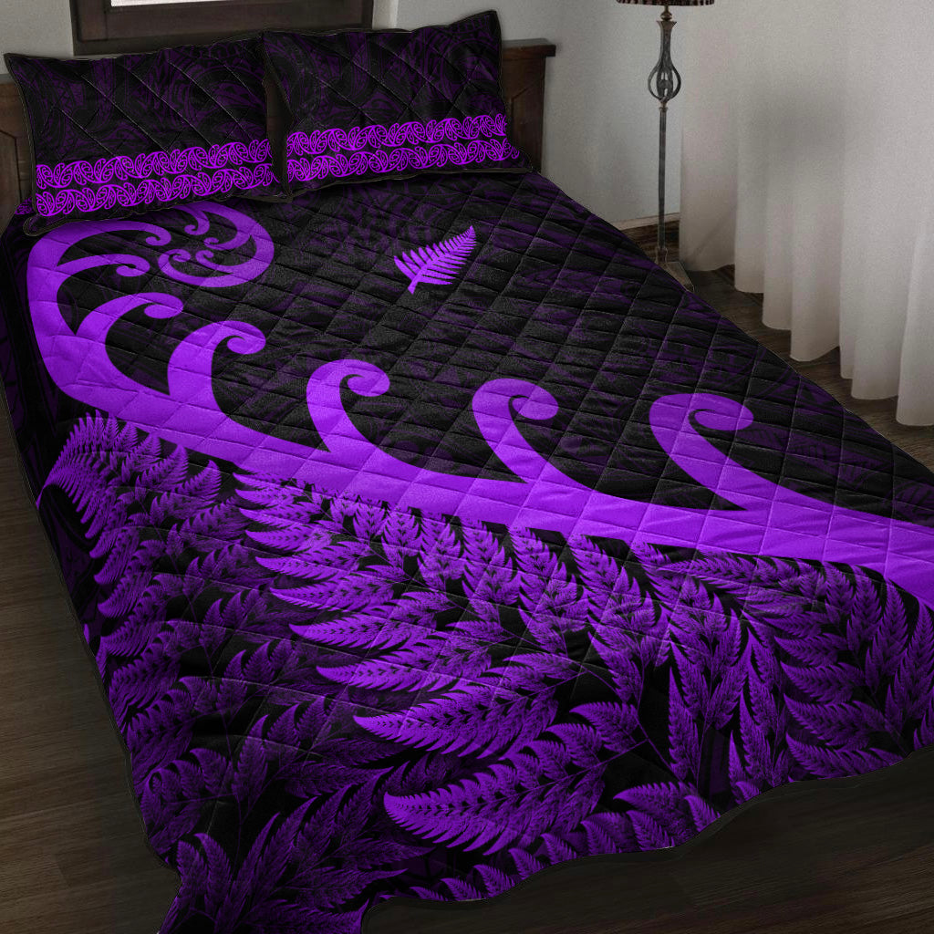 New Zealand Rugby Maori Quilt Bed Set Silver Fern Koru Vibes - Purple - Vibe Hoodie Shop