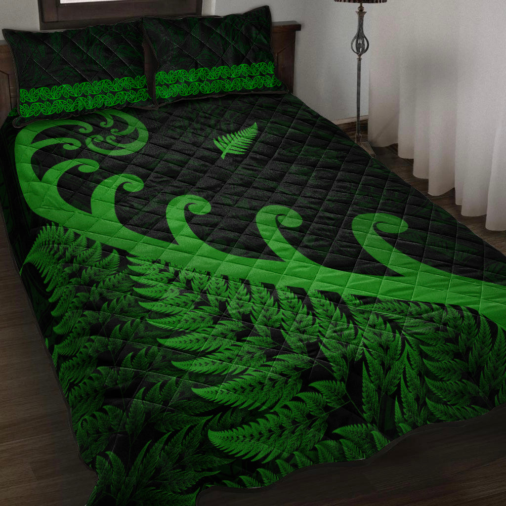 New Zealand Rugby Maori Quilt Bed Set Silver Fern Koru Vibes - Green - Vibe Hoodie Shop