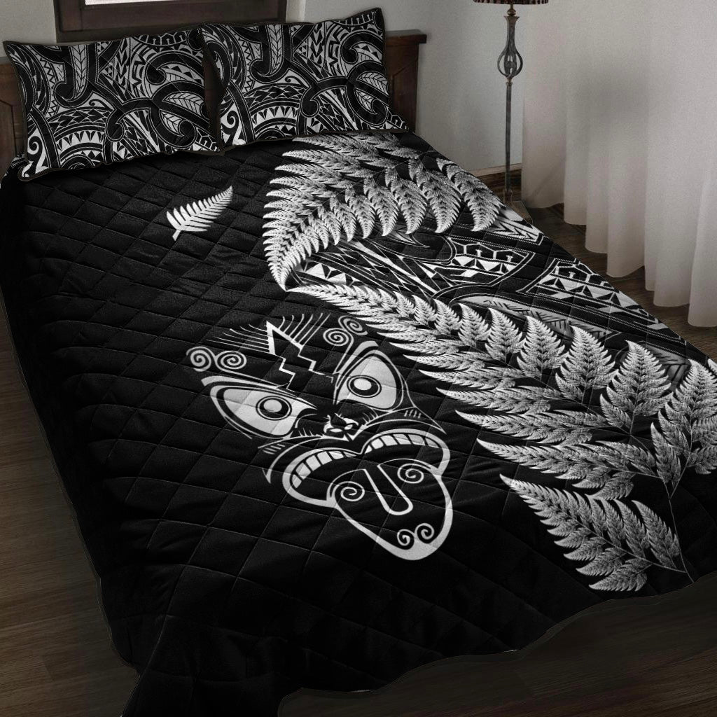New Zealand Haka Rugby Maori Quilt Bed Set Silver Fern Vibes - Black - Vibe Hoodie Shop