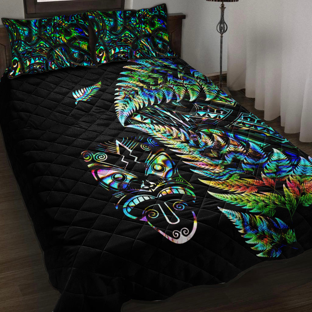 New Zealand Haka Rugby Maori Quilt Bed Set Silver Fern Vibes - Paua Shell - Vibe Hoodie Shop