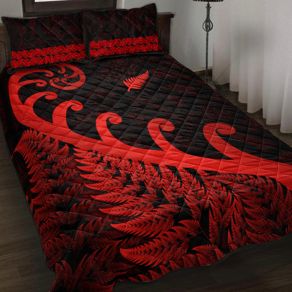 New Zealand Rugby Maori Quilt Bed Set Silver Fern Koru Vibes - Red - Vibe Hoodie Shop