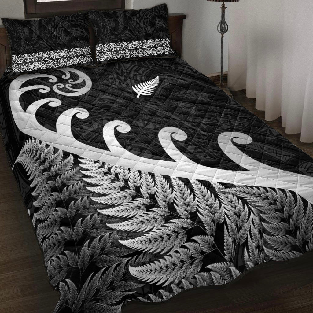 New Zealand Rugby Maori Quilt Bed Set Silver Fern Koru Vibes - Black - Vibe Hoodie Shop