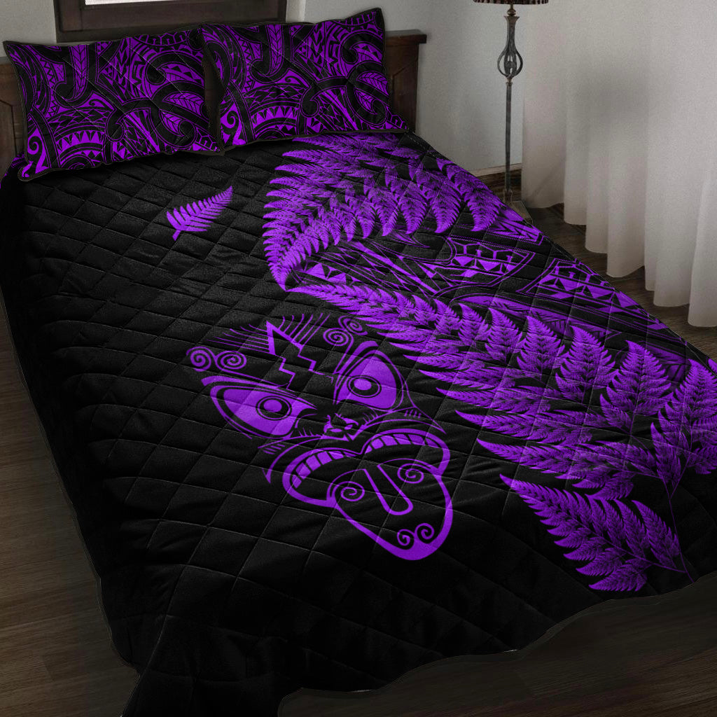 New Zealand Haka Rugby Maori Quilt Bed Set Silver Fern Vibes - Purple - Vibe Hoodie Shop