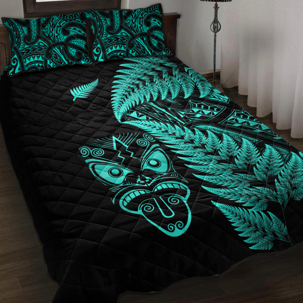 New Zealand Haka Rugby Maori Quilt Bed Set Silver Fern Vibes - Turquoise - Vibe Hoodie Shop
