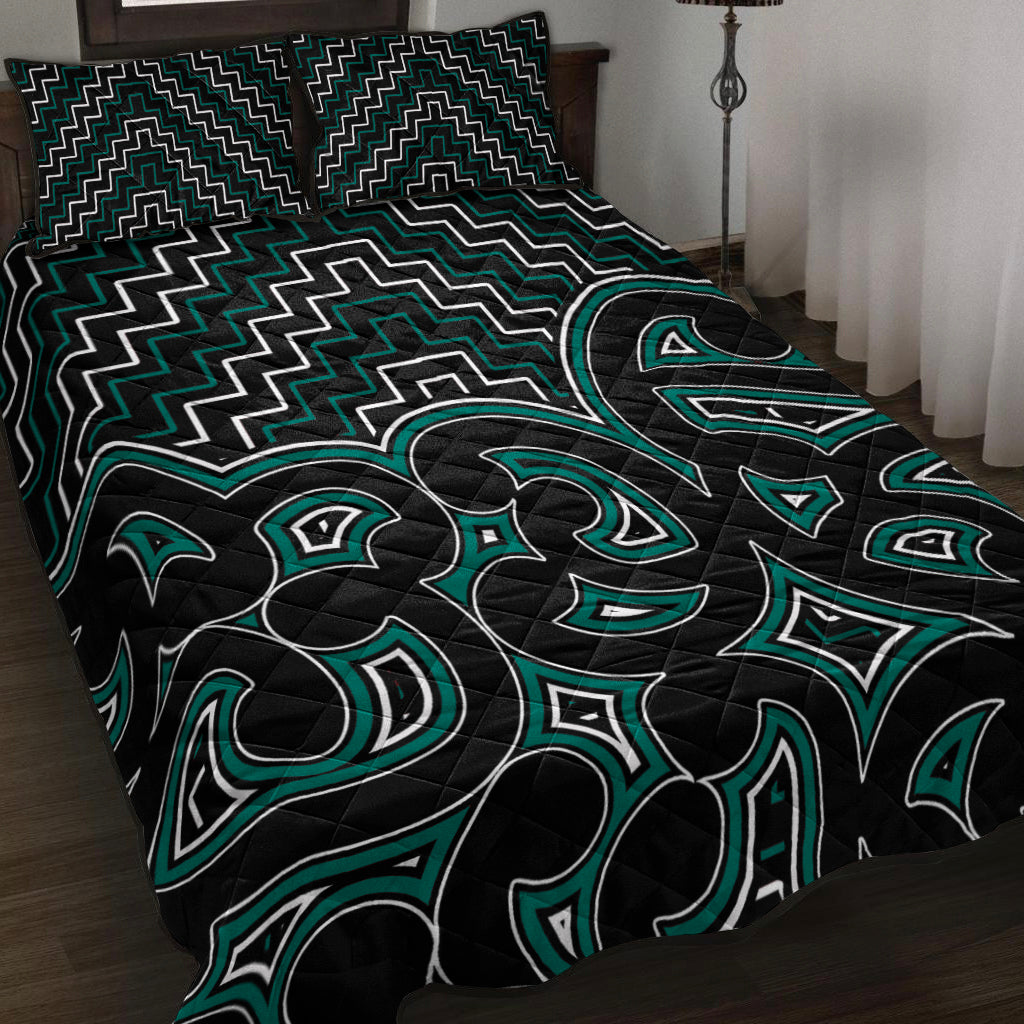 New Zealand Quilt Bed Set Maori Graphic Tee patterns Green - Vibe Hoodie Shop