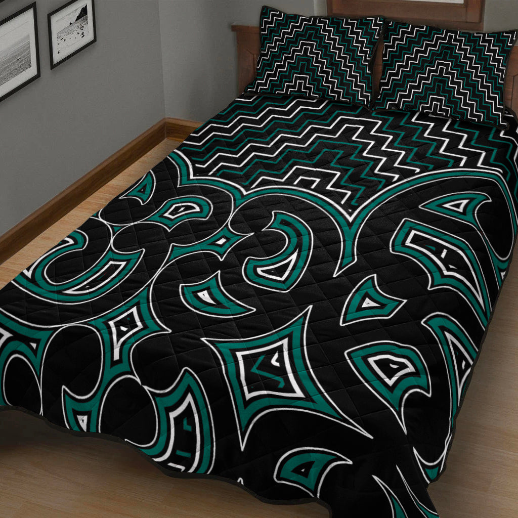 New Zealand Quilt Bed Set Maori Graphic Tee patterns Green - Vibe Hoodie Shop