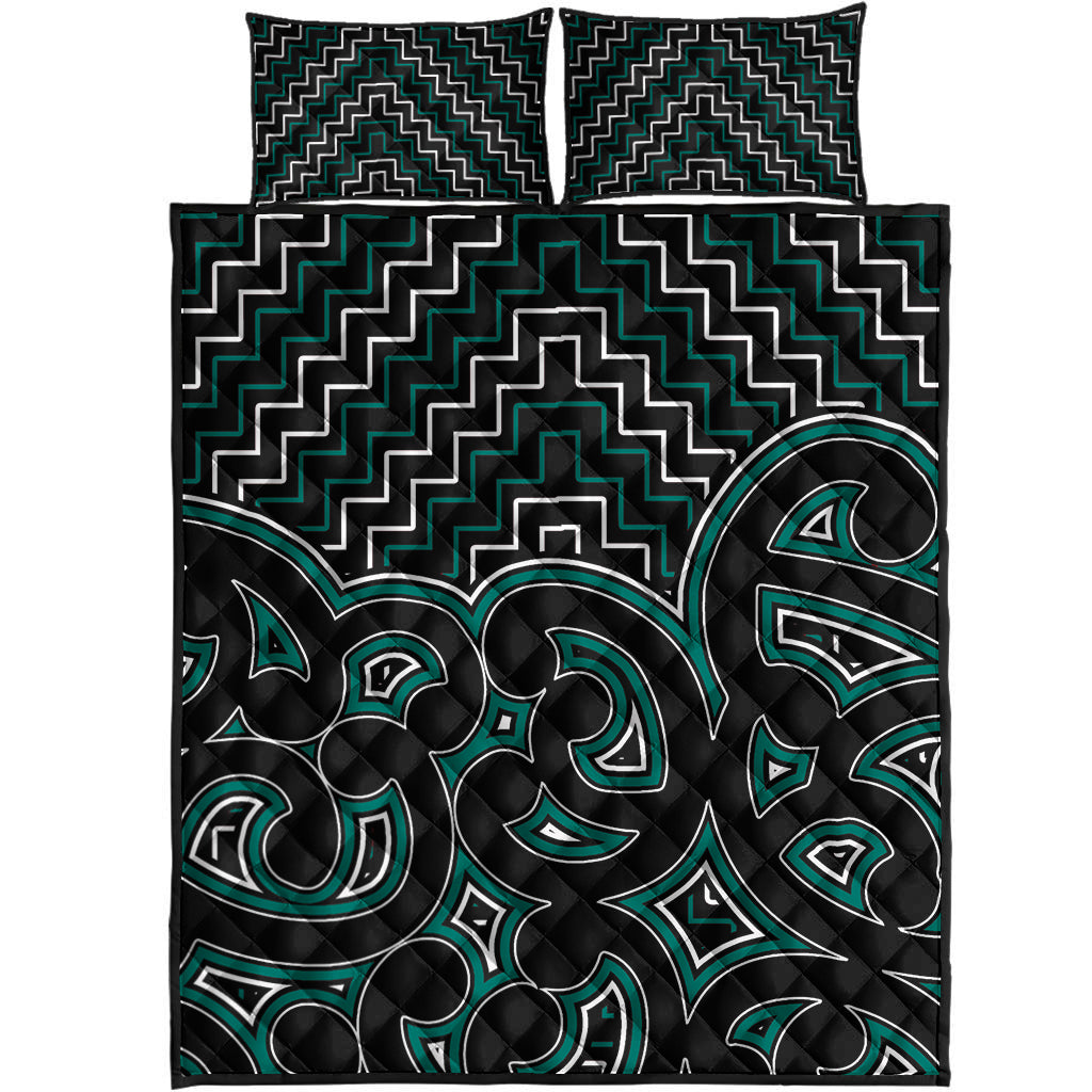 New Zealand Quilt Bed Set Maori Graphic Tee patterns Green - Vibe Hoodie Shop