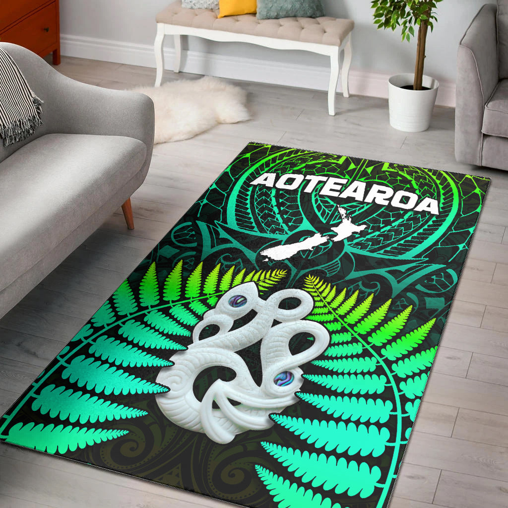 Aotearoa Fern Area Rug New Zealand Hei Tiki Green Style - Vibe Hoodie Shop