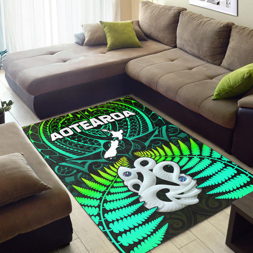 Aotearoa Fern Area Rug New Zealand Hei Tiki Green Style - Vibe Hoodie Shop