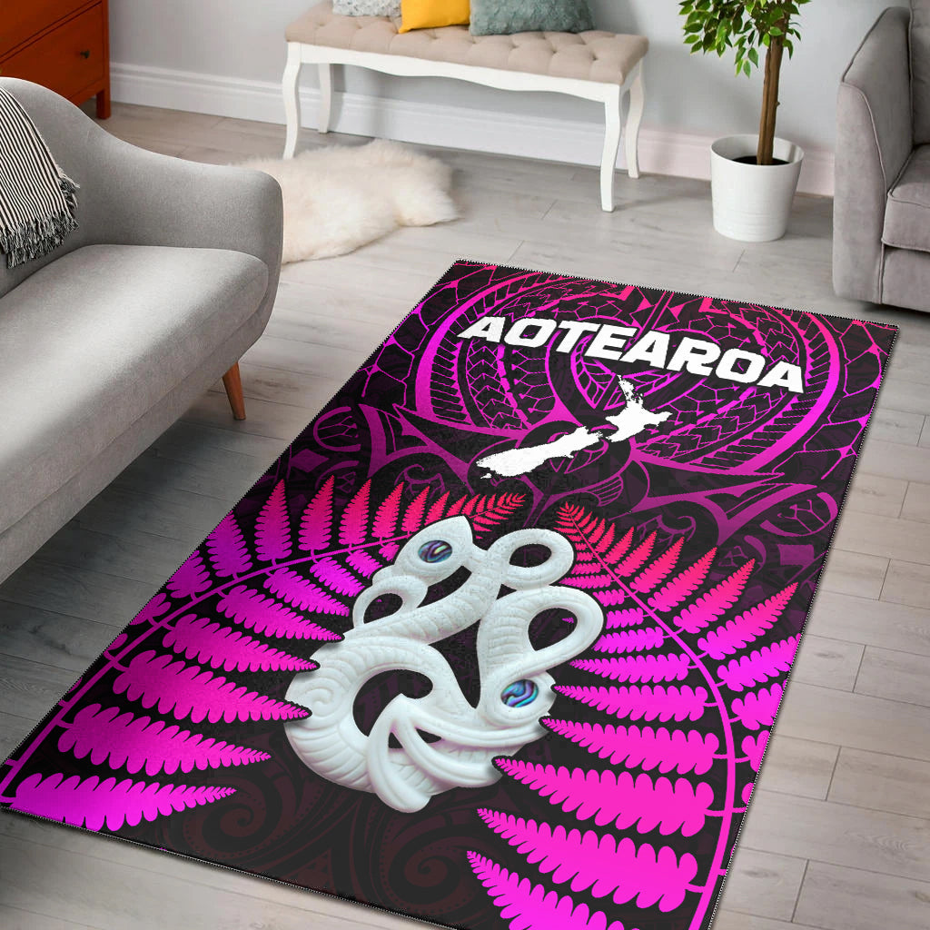 Aotearoa Fern Area Rug New Zealand Hei Tiki Purple Style - Vibe Hoodie Shop