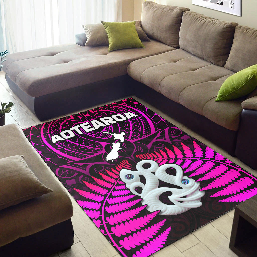 Aotearoa Fern Area Rug New Zealand Hei Tiki Purple Style - Vibe Hoodie Shop