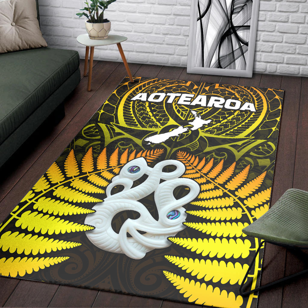 Aotearoa Fern Area Rug New Zealand Hei Tiki Gold Style - Vibe Hoodie Shop