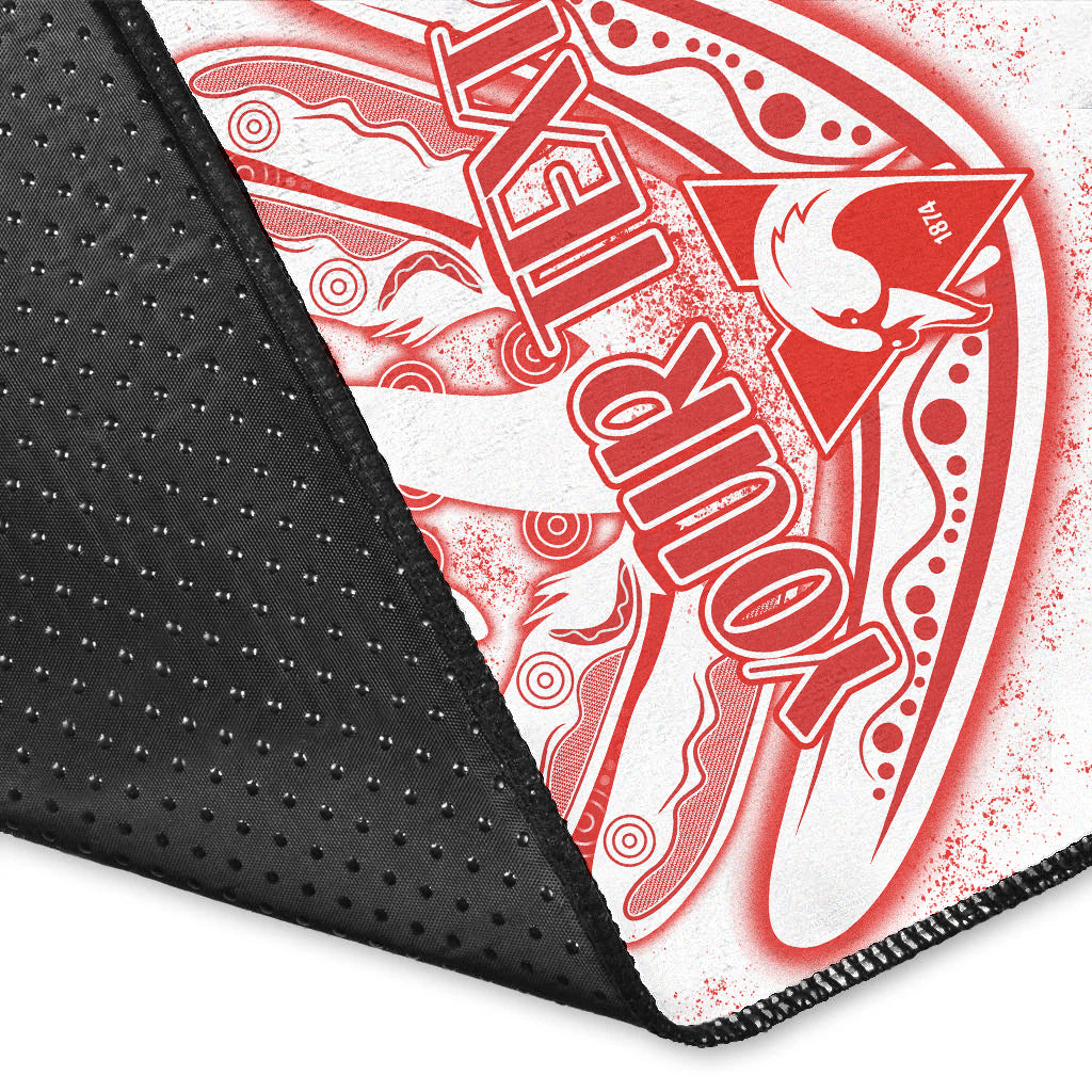 (Custom Personalised) Swans Football Area Rug Est 1874 Aboriginal Boomerang Sydney Bloods - Vibe Hoodie Shop