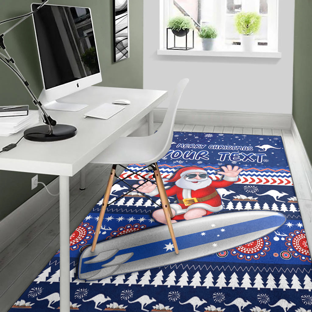 (Custom Personalised) Australia Christmas Area Rug Aussie Aboriginal Santa Claus is Surfing with Kangaroo - Vibe Hoodie Shop