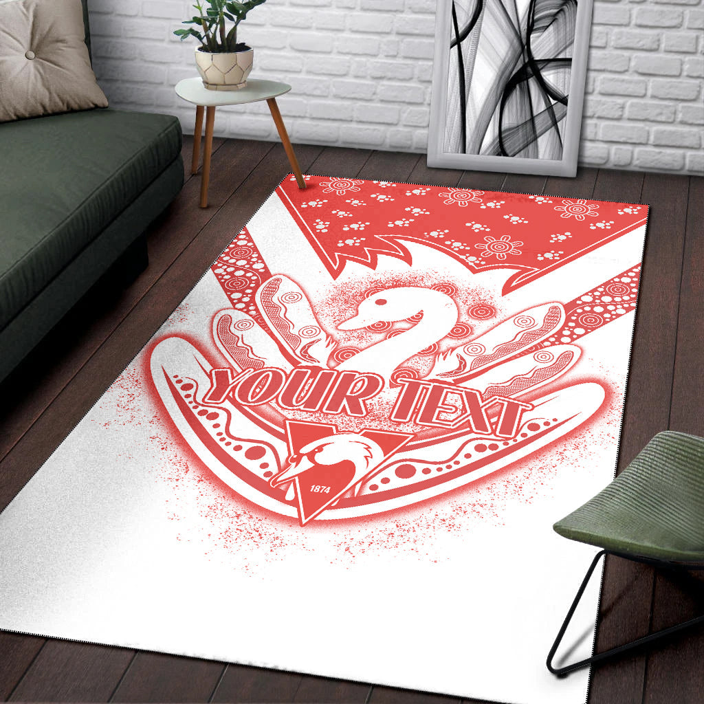 (Custom Personalised) Swans Football Area Rug Est 1874 Aboriginal Boomerang Sydney Bloods - Vibe Hoodie Shop