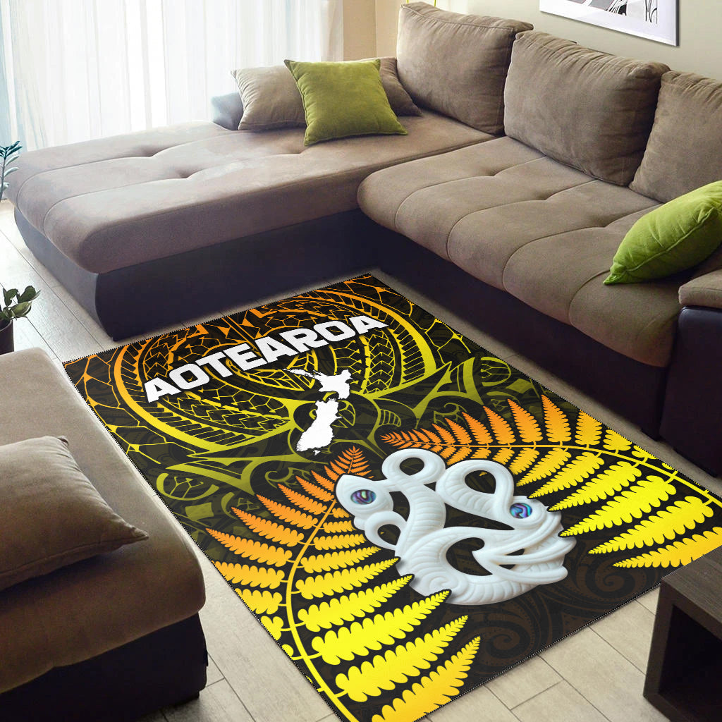 Aotearoa Fern Area Rug New Zealand Hei Tiki Gold Style - Vibe Hoodie Shop