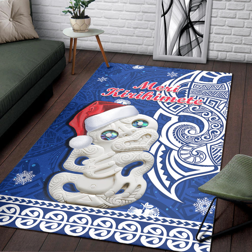 New Zealand Christmas Area Rug Hei Tiki Blue Pohutukawa Meri Kirihimete - Vibe Hoodie Shop