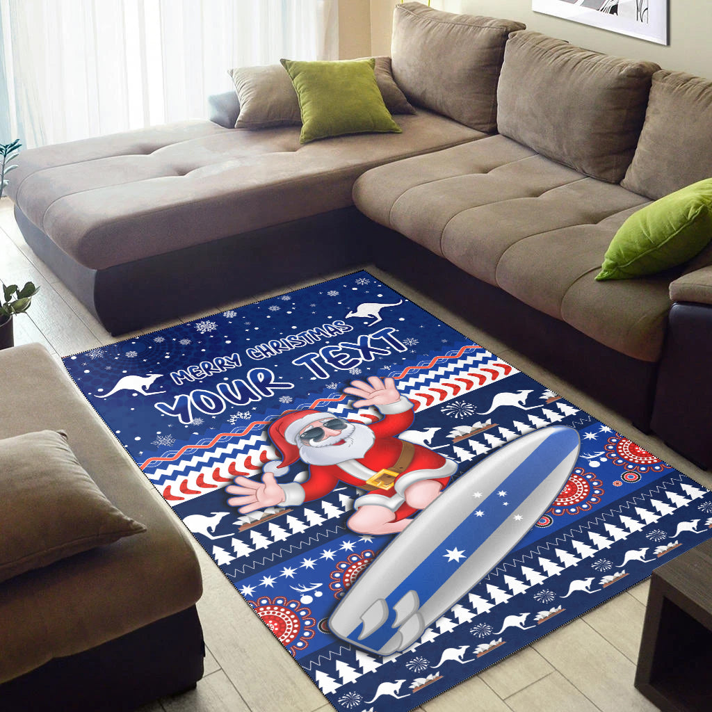 (Custom Personalised) Australia Christmas Area Rug Aussie Aboriginal Santa Claus is Surfing with Kangaroo - Vibe Hoodie Shop