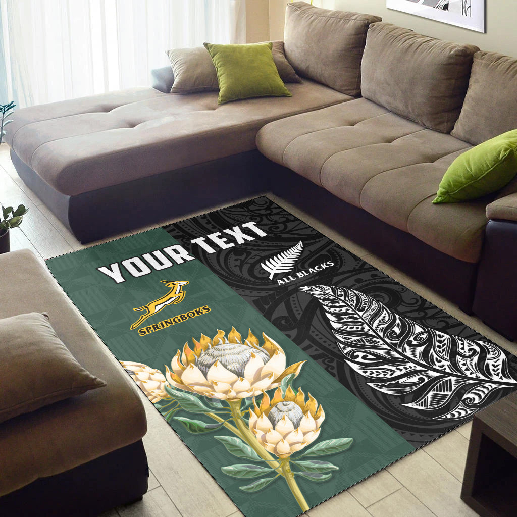 (Custom Personalised) South Africa Protea and New Zealand Fern Area Rug Rugby Go Springboks vs All Black - Vibe Hoodie Shop