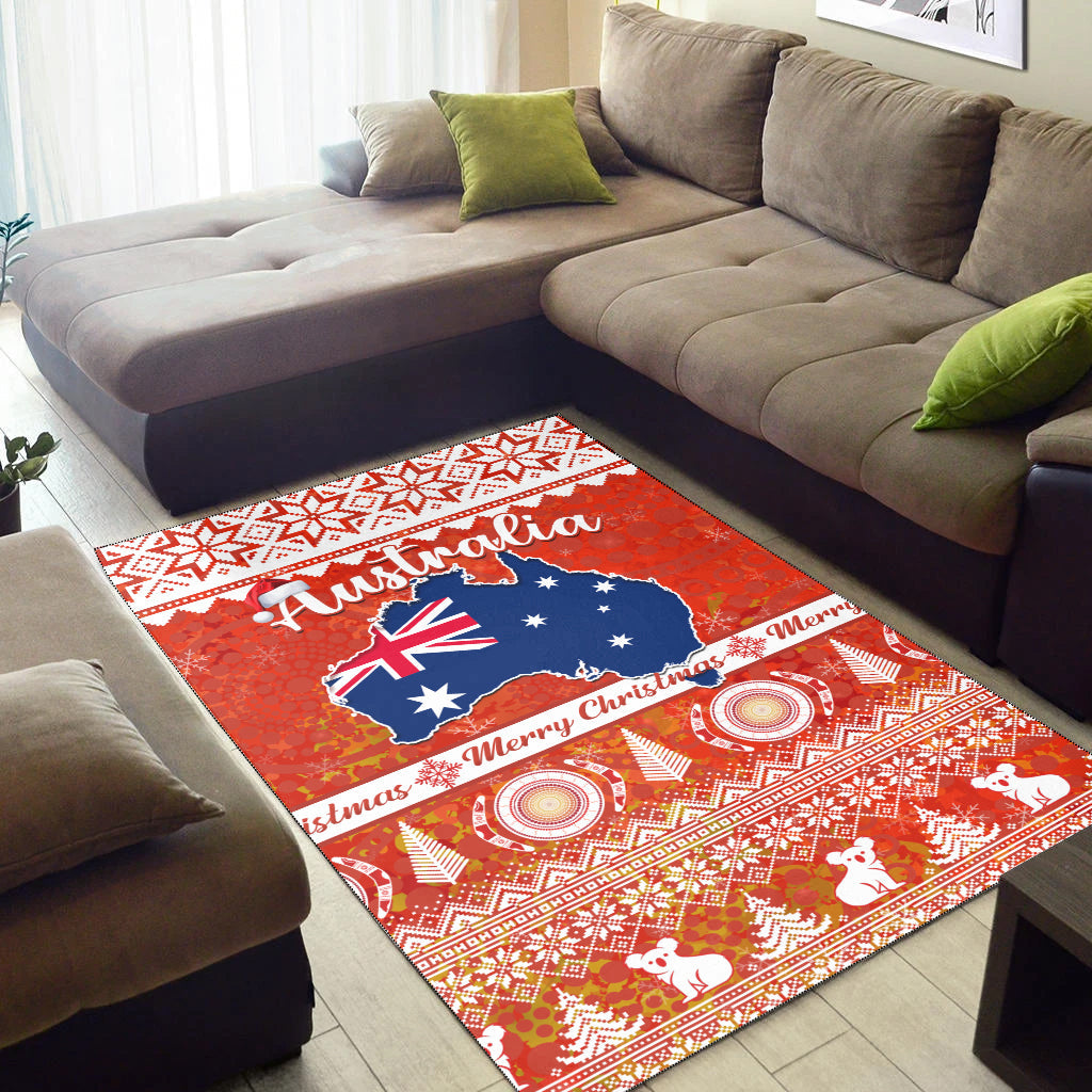 (Custom Personalised) Australia Area Rug Australian Map Aboriginal Painting Merry Christmas - Vibe Hoodie Shop