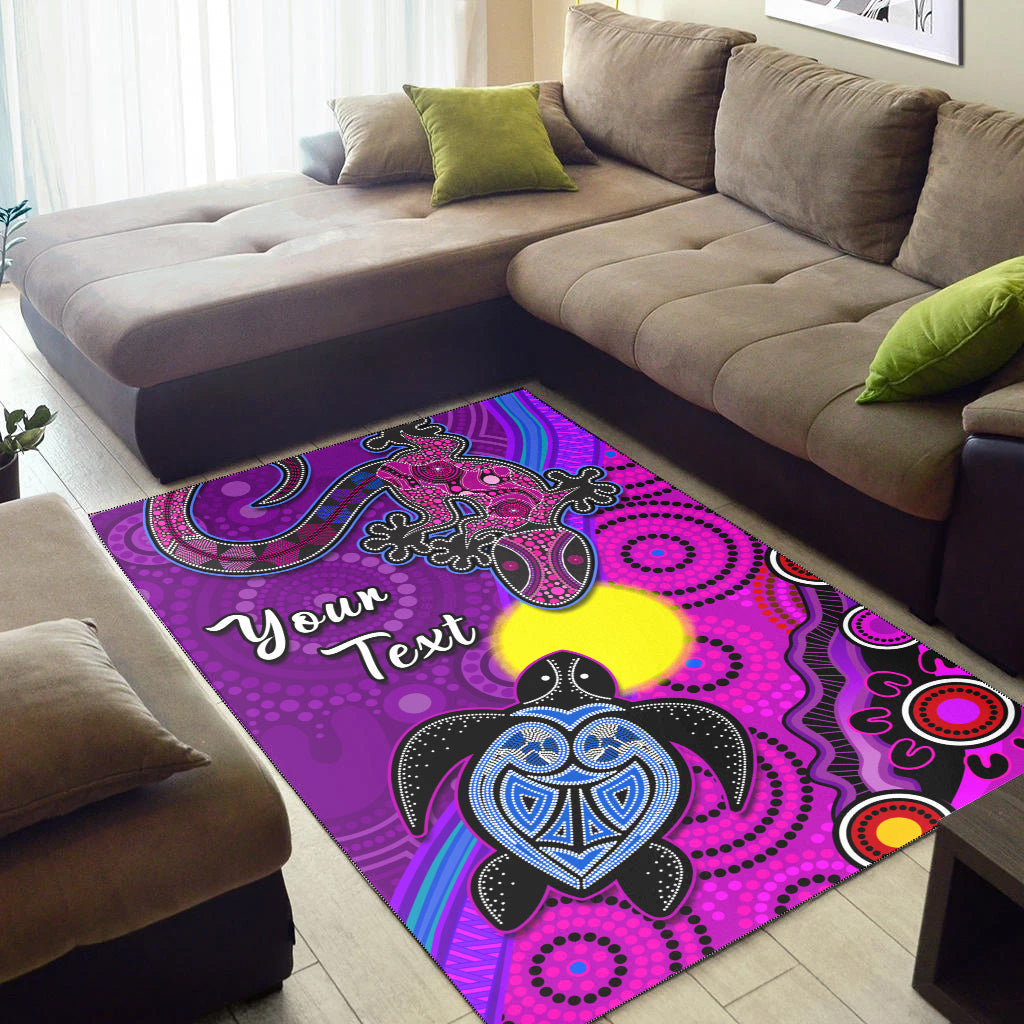 (Custom Personalised) Australia Lizard and Turtle Area Rug Aboriginal Art Beautiful Life - Vibe Hoodie Shop