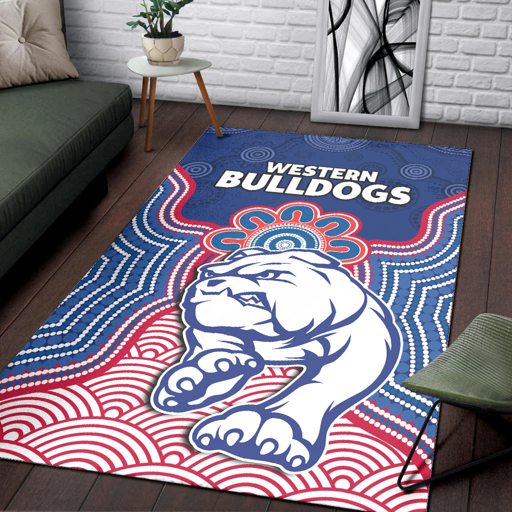 Bulldogs Football Area Rug Western Doggies Aboriginal Art Ver.02 - Vibe Hoodie Shop