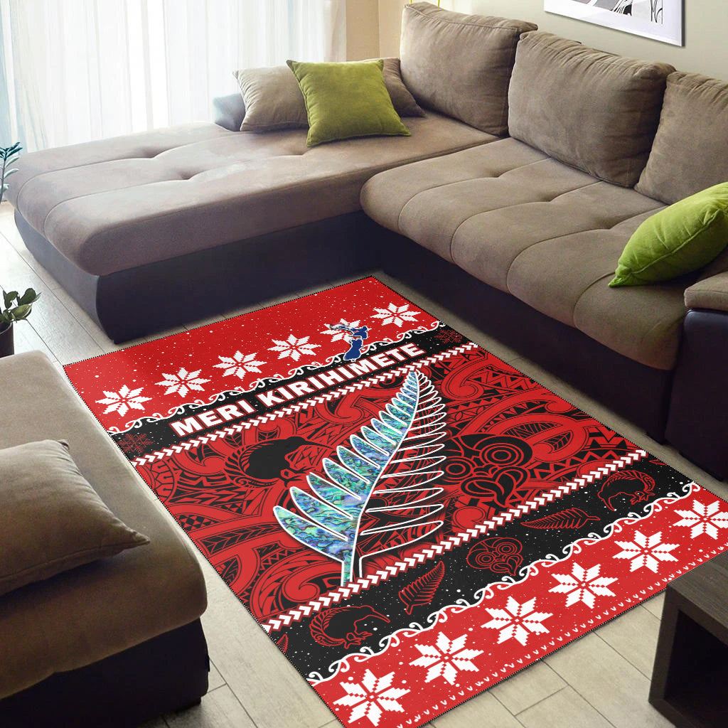 New Zealand Christmas Area Rug Paua Shell Silver Fern Meri Kirihimete - Vibe Hoodie Shop