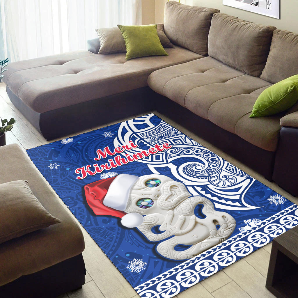 New Zealand Christmas Area Rug Hei Tiki Blue Pohutukawa Meri Kirihimete - Vibe Hoodie Shop