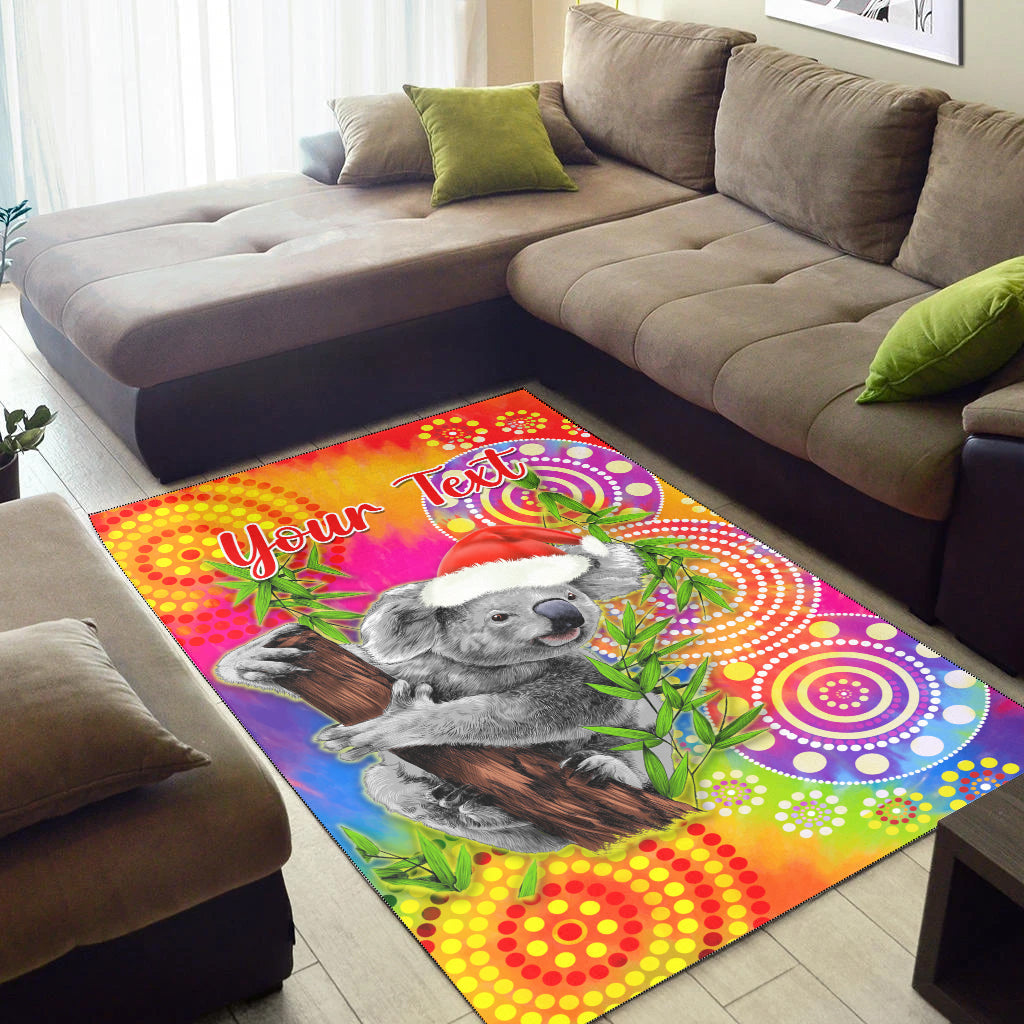 (Custom Personalised) Australia Koala Aboriginal Area Rug Rainbow Tie Dye Merry Christmas - Vibe Hoodie Shop