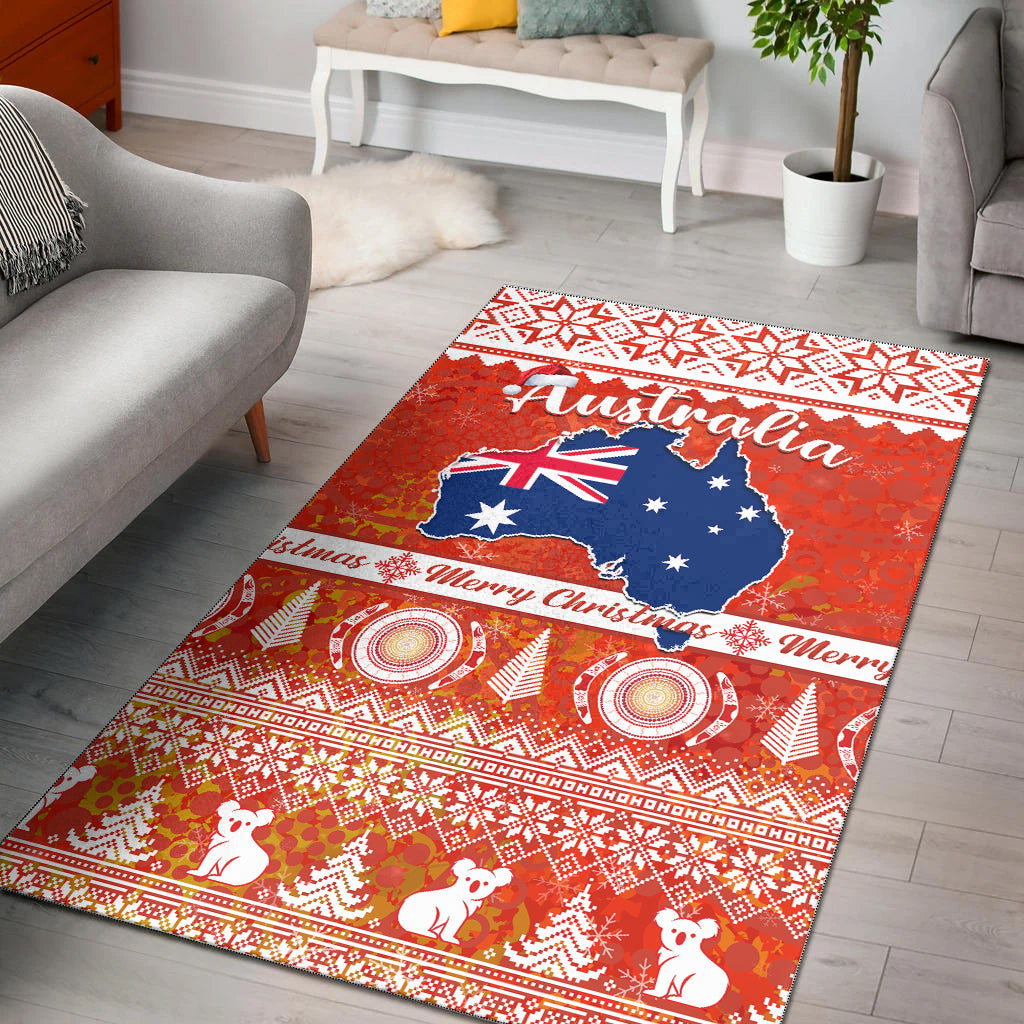 (Custom Personalised) Australia Area Rug Australian Map Aboriginal Painting Merry Christmas - Vibe Hoodie Shop