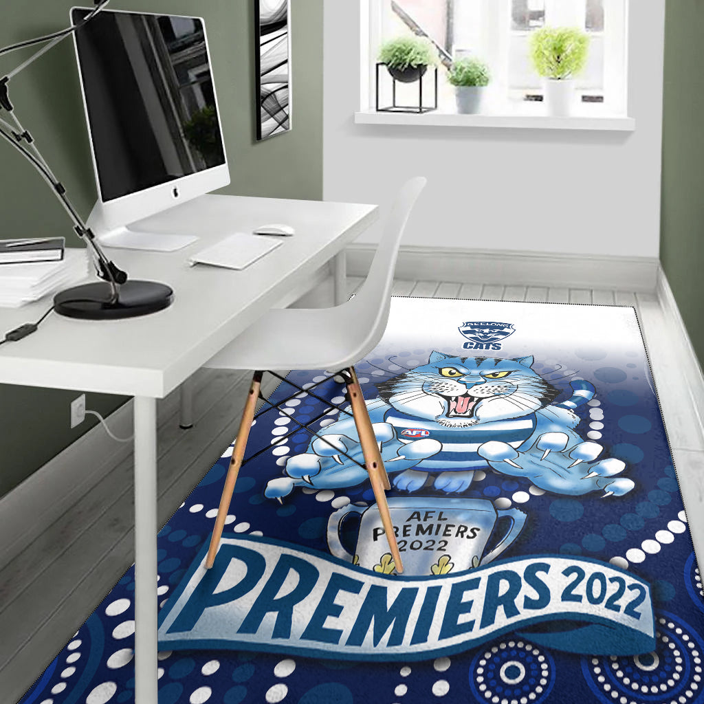 Cats Football Area Rug Aboriginal Australian Premiers 2022 Proud Geelong Cartoon - Vibe Hoodie Shop