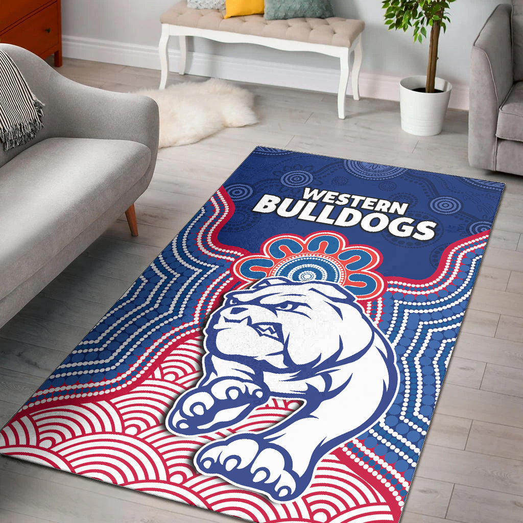 Bulldogs Football Area Rug Western Doggies Aboriginal Art Ver.02 - Vibe Hoodie Shop