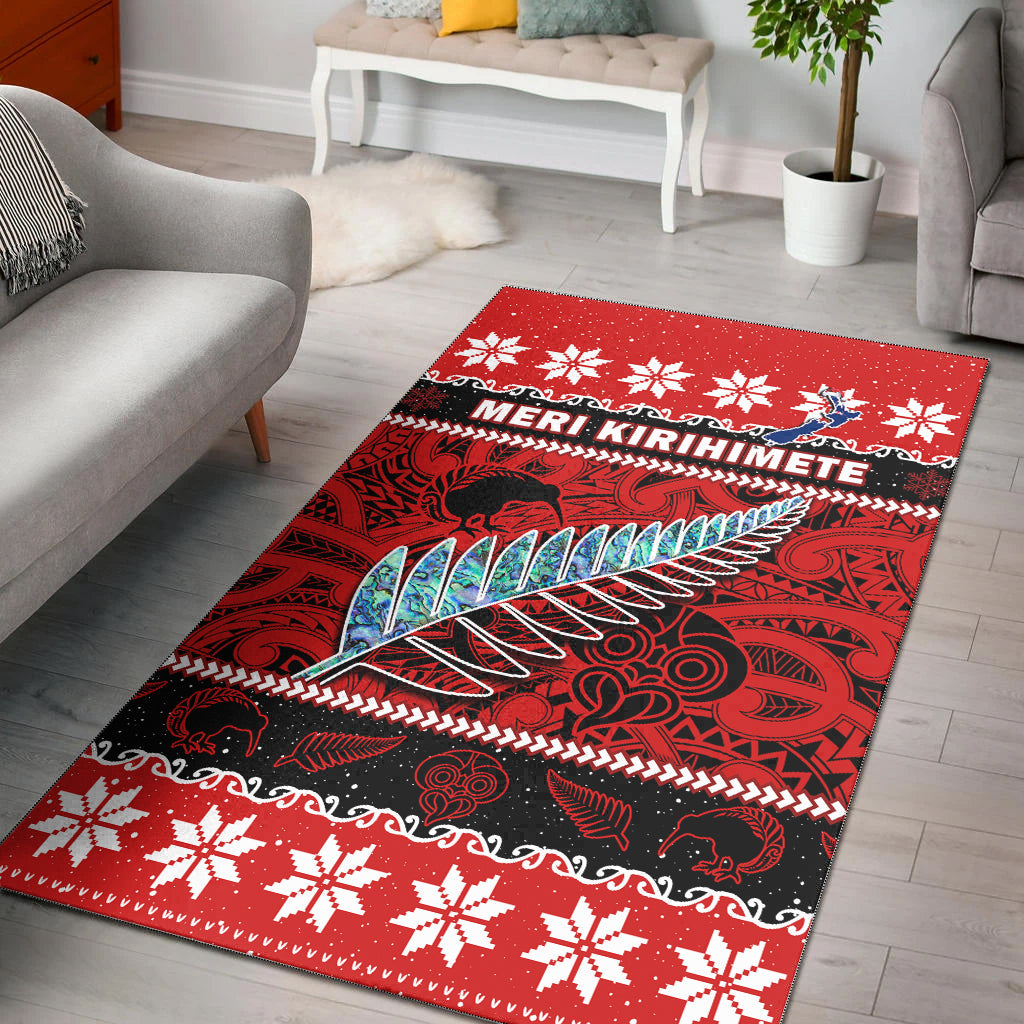 New Zealand Christmas Area Rug Paua Shell Silver Fern Meri Kirihimete - Vibe Hoodie Shop