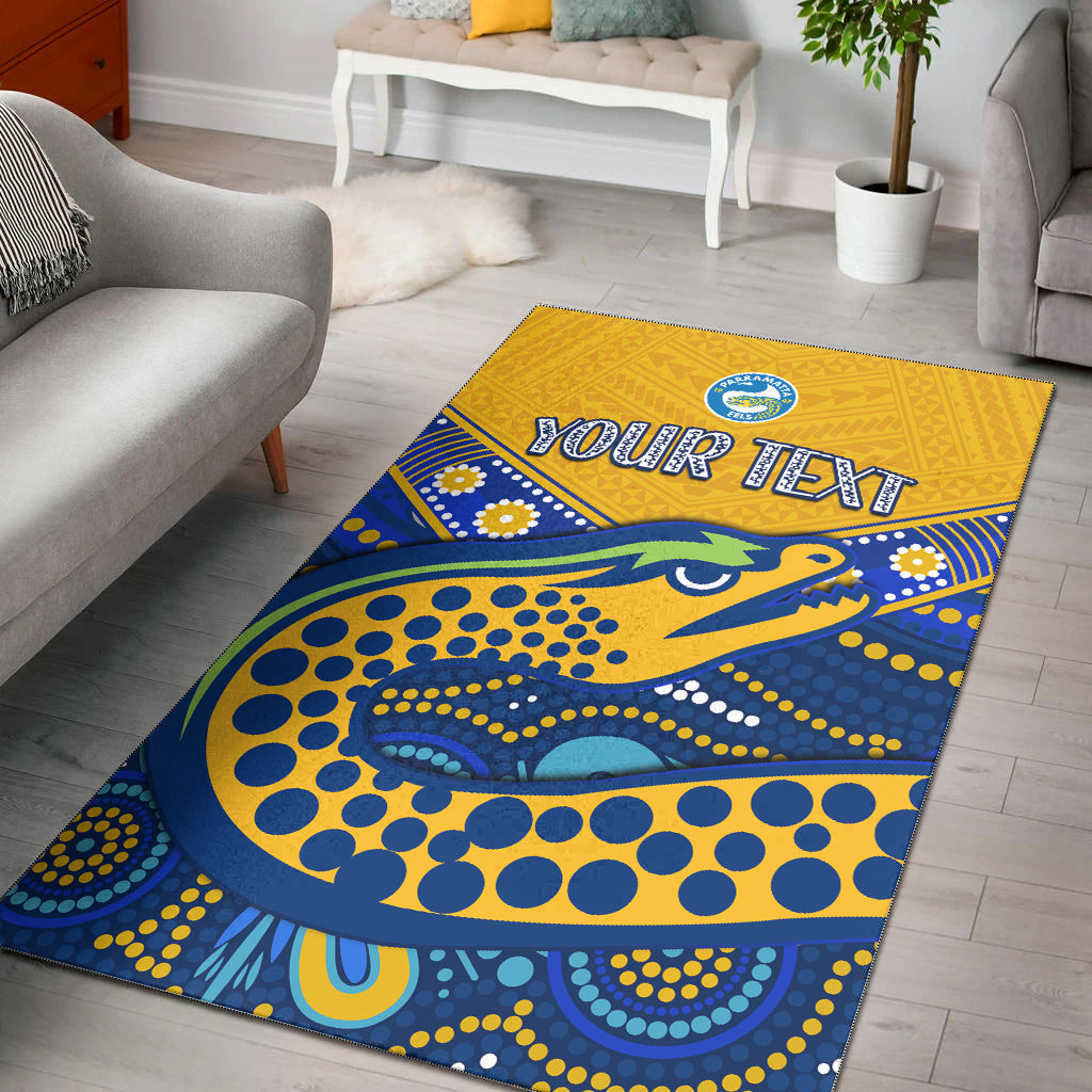 (Custom Personalised) Eels Rugby Area Rug Aboriginal and Polynesia Parramatta - Vibe Hoodie Shop