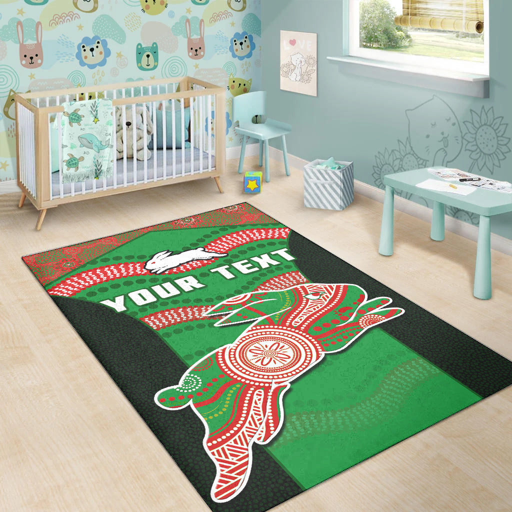 (Custom Personalised) Rabbitohs Rugby Area Rug Souths 1908 Aboriginal Dot Painting Go Bunnies - Vibe Hoodie Shop