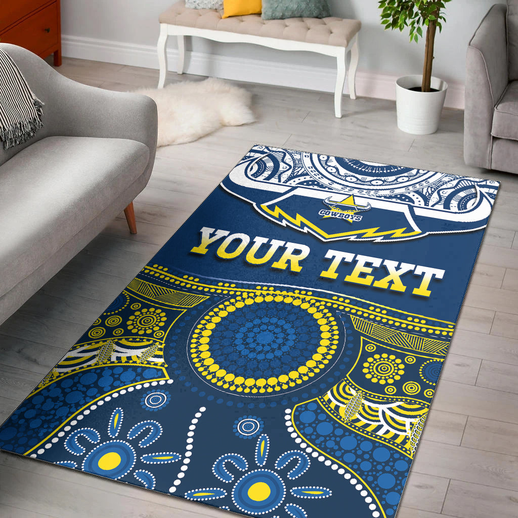 (Custom Personalised) Cowboys Rugby Area Rug Aboriginal Art - Vibe Hoodie Shop