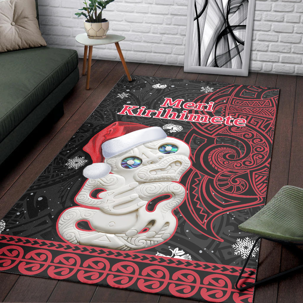 New Zealand Christmas Area Rug Hei Tiki Red Pohutukawa Meri Kirihimete - Vibe Hoodie Shop