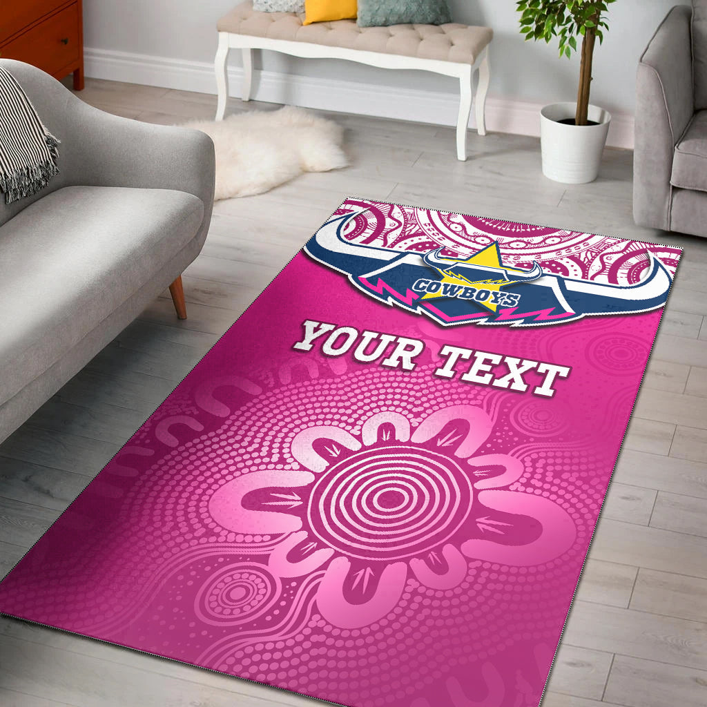 (Custom Personalised) Cowboys Rugby Area Rug Aboriginal Pattern Pink Version - Vibe Hoodie Shop