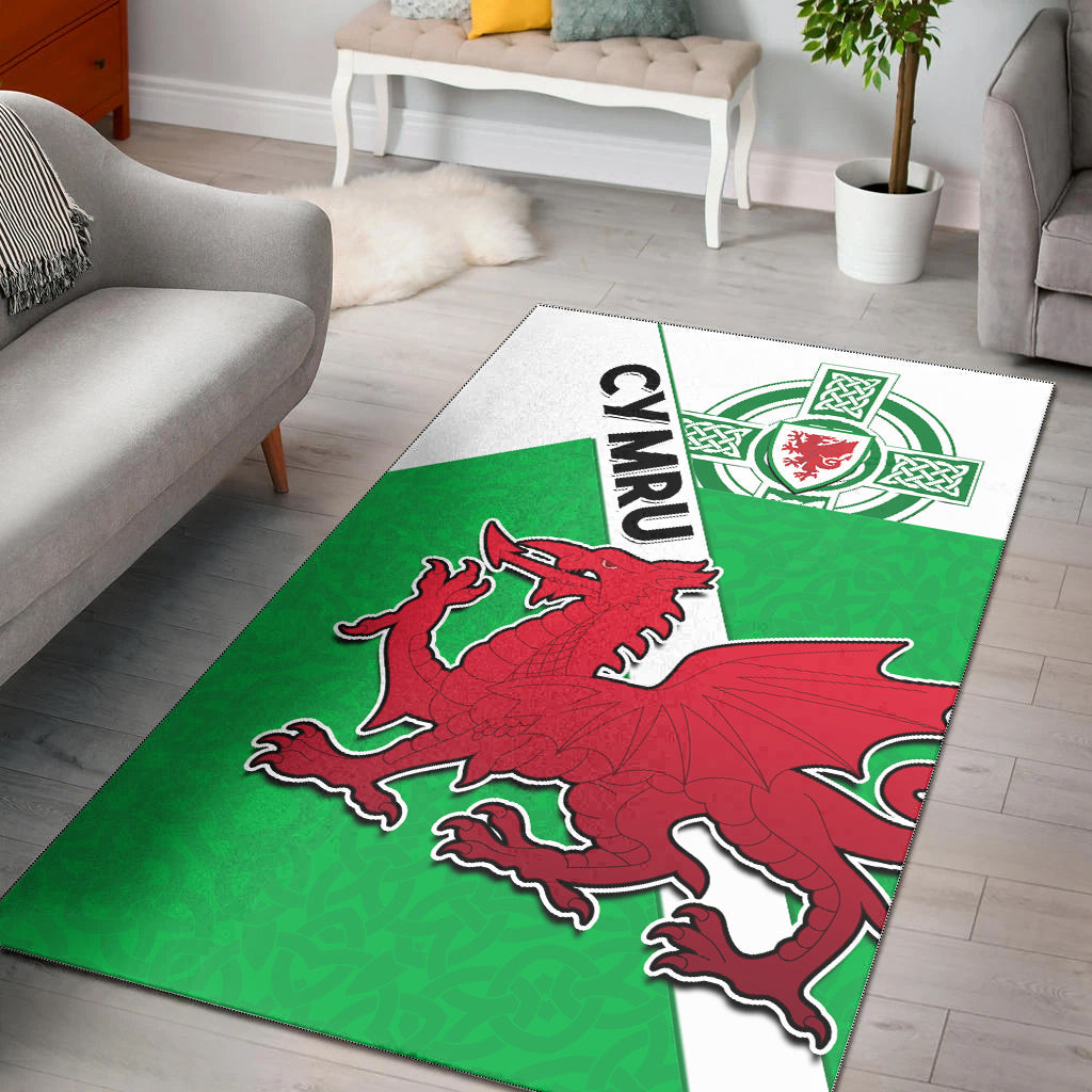 Wales Football Area Rug Come On Welsh Dragons With Celtic Knot Pattern - Vibe Hoodie Shop