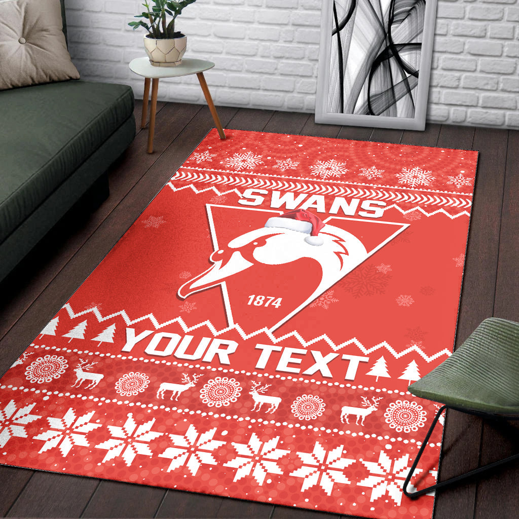 (Custom Personalised) Swans Football Christmas Area Rug Sydney Indigenous Merry Xmas - Vibe Hoodie Shop