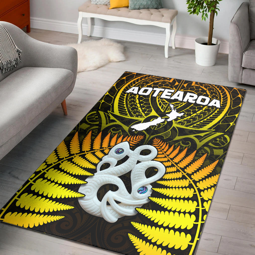 Aotearoa Fern Area Rug New Zealand Hei Tiki Gold Style - Vibe Hoodie Shop