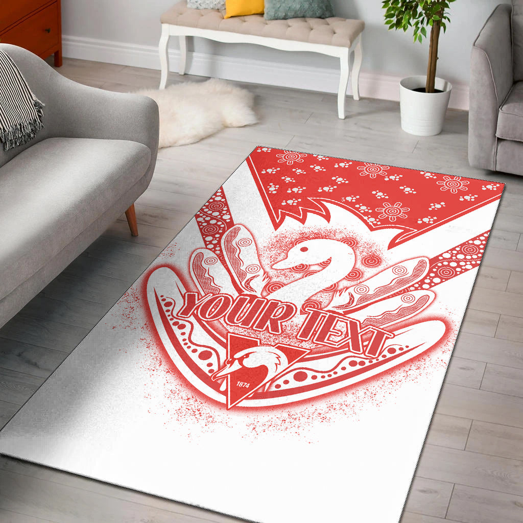 (Custom Personalised) Swans Football Area Rug Est 1874 Aboriginal Boomerang Sydney Bloods - Vibe Hoodie Shop