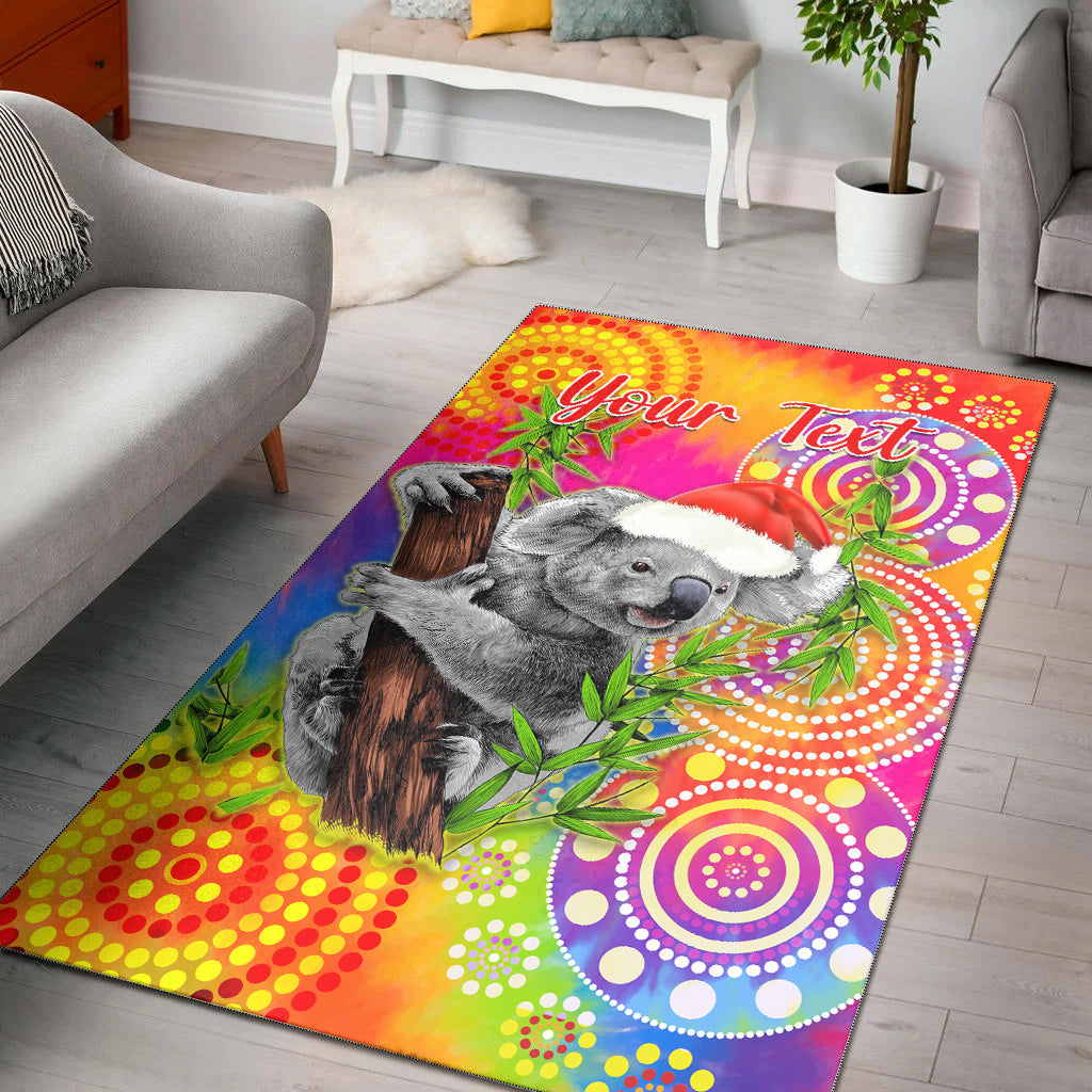 (Custom Personalised) Australia Koala Aboriginal Area Rug Rainbow Tie Dye Merry Christmas - Vibe Hoodie Shop