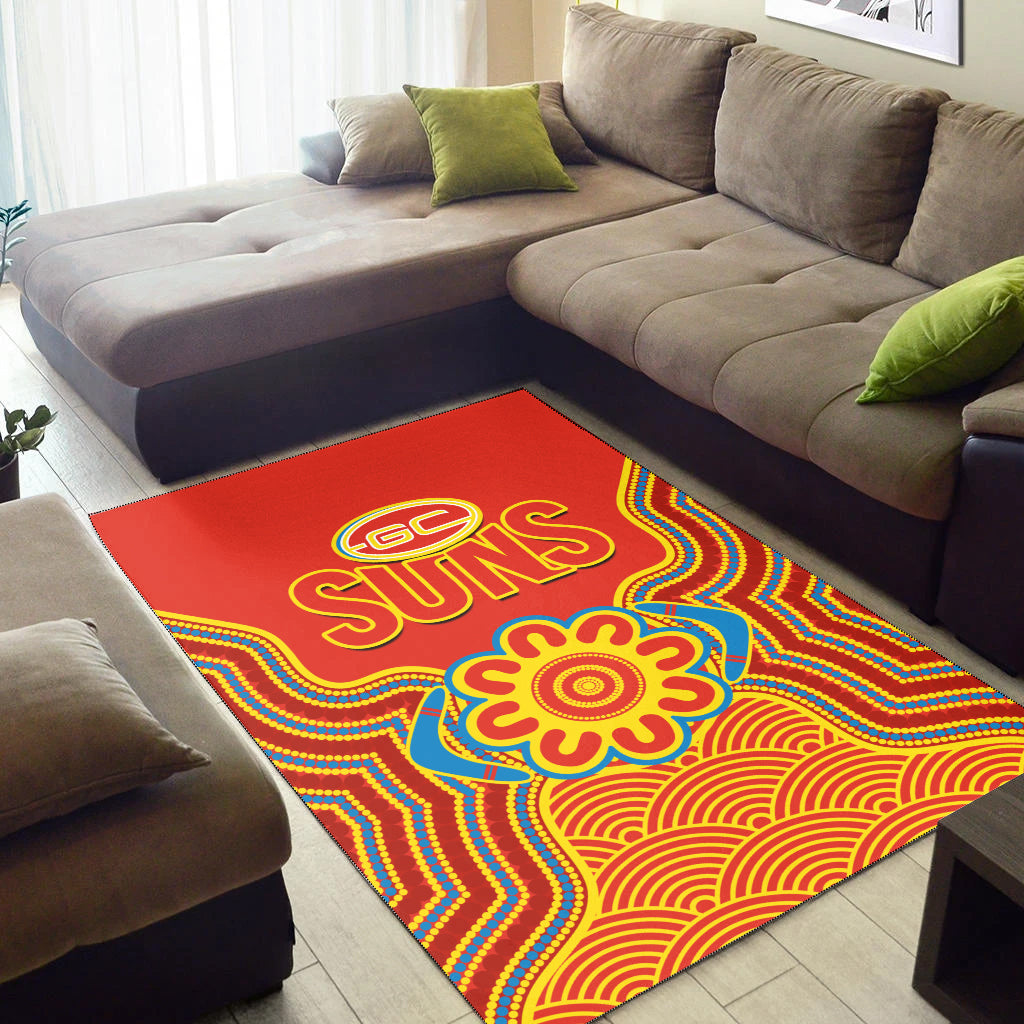 Gold Coast Football Area Rug Suns Indigenous Pattern - Vibe Hoodie Shop
